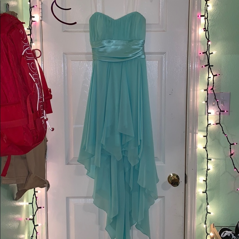 Teal strapless high low dress